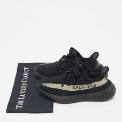 Pre Owned Yeezy x Adidas Black Knit Fabric Boost 350 V2 Core Black White Sneakers Size 38