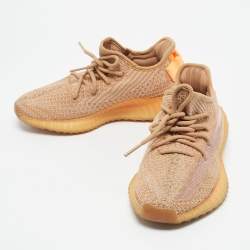 Pre Owned Yeezy x Adidas Orange Knit Fabric Boost 350 V2 Clay Sneakers Size 38