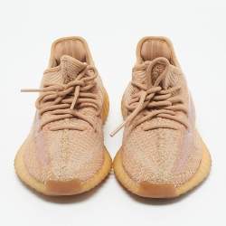 Pre Owned Yeezy x Adidas Orange Knit Fabric Boost 350 V2 Clay Sneakers Size 38