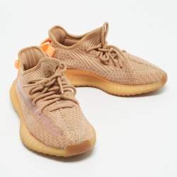 Pre Owned Yeezy x Adidas Orange Knit Fabric Boost 350 V2 Clay Sneakers Size 38