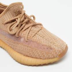 Pre Owned Yeezy x Adidas Orange Knit Fabric Boost 350 V2 Clay Sneakers Size 38