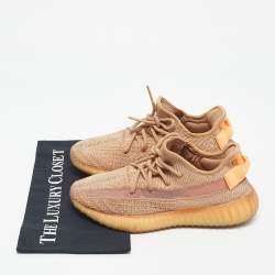 Pre Owned Yeezy x Adidas Orange Knit Fabric Boost 350 V2 Clay Sneakers Size 38