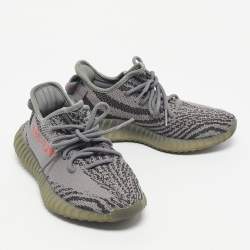 Pre Owned Yeezy x Adidas Grey Knit Fabric Boost 350 V2 Beluga 2.0 Sneakers Size 38