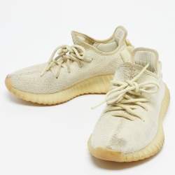 Pre Owned Yeezy x Adidas Light Yellow Knit Fabric Boost 350 V2 Butter Sneakers Size 38 2/3