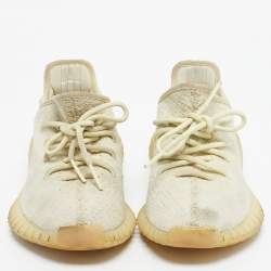 Pre Owned Yeezy x Adidas Light Yellow Knit Fabric Boost 350 V2 Butter Sneakers Size 38 2/3