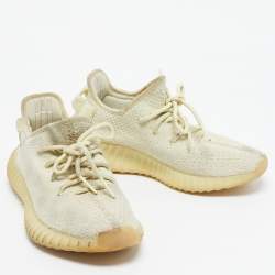Pre Owned Yeezy x Adidas Light Yellow Knit Fabric Boost 350 V2 Butter Sneakers Size 38 2/3