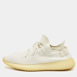 Pre Owned Yeezy x Adidas White Knit Fabric Boost 350 V2 Cream White Sneakers Size 44