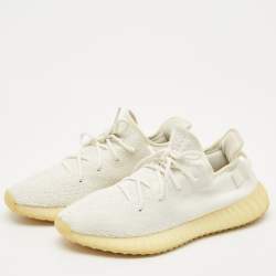 Pre Owned Yeezy x Adidas White Knit Fabric Boost 350 V2 Cream White Sneakers Size 44