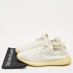Pre Owned Yeezy x Adidas White Knit Fabric Boost 350 V2 Cream White Sneakers Size 44