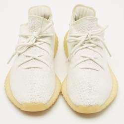 Pre Owned Yeezy x Adidas White Knit Fabric Boost 350 V2 Cream White Sneakers Size 44
