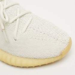 Pre Owned Yeezy x Adidas White Knit Fabric Boost 350 V2 Cream White Sneakers Size 44