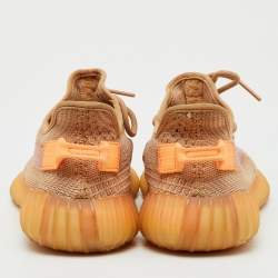 Pre Owned Yeezy x Adidas Light Orange Knit Fabric Boost 350 V2 Clay Sneakers Size 40 2/3