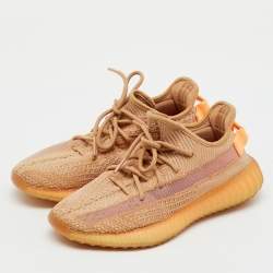 Pre Owned Yeezy x Adidas Light Orange Knit Fabric Boost 350 V2 Clay Sneakers Size 40 2/3