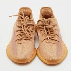 Pre Owned Yeezy x Adidas Light Orange Knit Fabric Boost 350 V2 Clay Sneakers Size 40 2/3