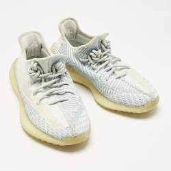 Pre Owned Yeezy x Adidas Blue/White Knit Fabric Boost 350 V2 Cloud White (Non-Reflective) Sneakers 42