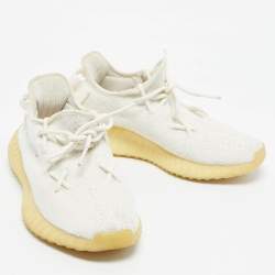 Pre Owned Yeezy x Adidas White Knit Fabric Boost 350 V2 Cream Sneakers Size 40