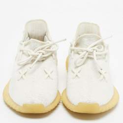 Pre Owned Yeezy x Adidas White Knit Fabric Boost 350 V2 Cream Sneakers Size 40