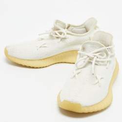 Pre Owned Yeezy x Adidas White Knit Fabric Boost 350 V2 Cream Sneakers Size 40