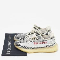 Pre Owned Yeezy x Adidas White/Black Knit Fabric Boost 350 V2 Zebra Sneakers Size 39 1/3
