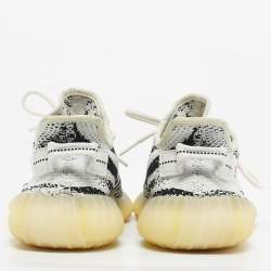 Pre Owned Yeezy x Adidas White/Black Knit Fabric Boost 350 V2 Zebra Sneakers Size 39 1/3
