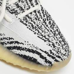 Pre Owned Yeezy x Adidas White/Black Knit Fabric Boost 350 V2 Zebra Sneakers Size 39 1/3