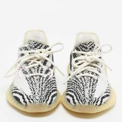 Pre Owned Yeezy x Adidas White/Black Knit Fabric Boost 350 V2 Zebra Sneakers Size 39 1/3