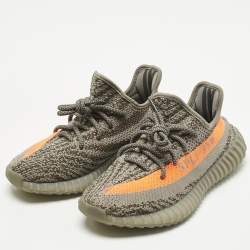Pre Owned Yeezy x Adidas Grey Knit Fabric Boost 350 V2 Beluga Sneakers Size 38