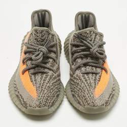 Pre Owned Yeezy x Adidas Grey Knit Fabric Boost 350 V2 Beluga Sneakers Size 38