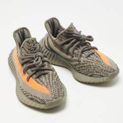 Pre Owned Yeezy x Adidas Grey Knit Fabric Boost 350 V2 Beluga Sneakers Size 38