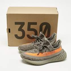 Pre Owned Yeezy x Adidas Grey Knit Fabric Boost 350 V2 Beluga Sneakers Size 38