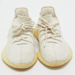 Pre Owned Yeezy x Adidas White Knit Fabric Boost 350 V2 Cream Sneakers Size 38