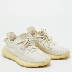 Pre Owned Yeezy x Adidas White Knit Fabric Boost 350 V2 Cream Sneakers Size 38
