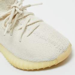 Pre Owned Yeezy x Adidas White Knit Fabric Boost 350 V2 Cream Sneakers Size 38