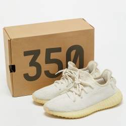 Pre Owned Yeezy x Adidas White Knit Fabric Boost 350 V2 Cream Sneakers Size 38