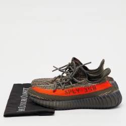 Pre Owned Yeezy x Adidas Grey Knit Fabric Boost 350 V2 Carbon Beluga Sneakers Size 39 1/3