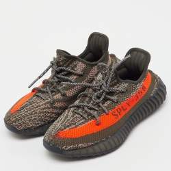 Pre Owned Yeezy x Adidas Grey Knit Fabric Boost 350 V2 Carbon Beluga Sneakers Size 39 1/3