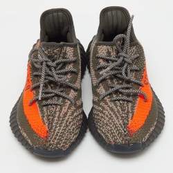 Pre Owned Yeezy x Adidas Grey Knit Fabric Boost 350 V2 Carbon Beluga Sneakers Size 39 1/3