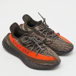 Pre Owned Yeezy x Adidas Grey Knit Fabric Boost 350 V2 Carbon Beluga Sneakers Size 39 1/3