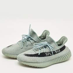 Pre Owned Yeezy x Adidas Grey Knit Fabric Boost 350 V2 Salt Sneakers Size 45 1/3