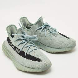 Pre Owned Yeezy x Adidas Grey Knit Fabric Boost 350 V2 Salt Sneakers Size 45 1/3