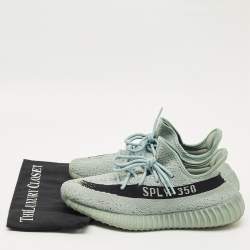 Pre Owned Yeezy x Adidas Grey Knit Fabric Boost 350 V2 Salt Sneakers Size 45 1/3