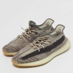 Pre Owned Yeezy x Adidas Beige/Brown Knit Fabric Boost 350 V2 Zyon Sneakers Size 45 1/3