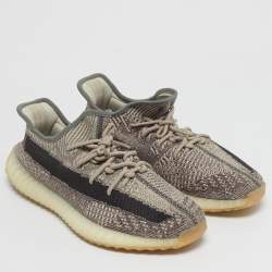 Pre Owned Yeezy x Adidas Beige/Brown Knit Fabric Boost 350 V2 Zyon Sneakers Size 45 1/3