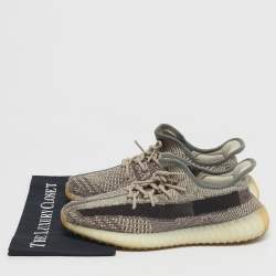 Pre Owned Yeezy x Adidas Beige/Brown Knit Fabric Boost 350 V2 Zyon Sneakers Size 45 1/3
