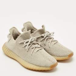 Pre Owned Yeezy x Adidas Grey Knit Fabric Boost 350 V2 Sesame Sneakers Size 41 1/3