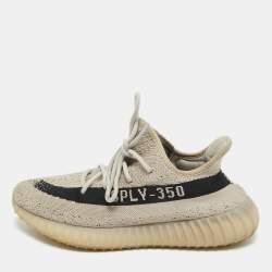 Pre Owned Yeezy x Adidas Grey/Black Knit Fabric Boost 350 V2 Slate Sneakers Size 44 2/3
