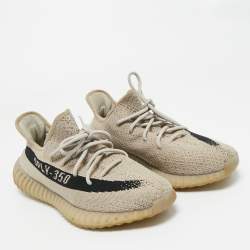 Pre Owned Yeezy x Adidas Grey/Black Knit Fabric Boost 350 V2 Slate Sneakers Size 44 2/3