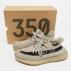 Pre Owned Yeezy x Adidas Grey/Black Knit Fabric Boost 350 V2 Slate Sneakers Size 44 2/3