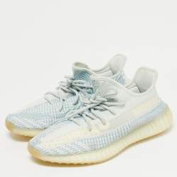 Pre Owned Yeezy x Adidas Blue/White Knit Fabric Boost 350 V2 Cloud White (Non-Reflective) Sneakers 43 1/3