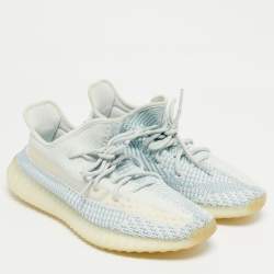 Pre Owned Yeezy x Adidas Blue/White Knit Fabric Boost 350 V2 Cloud White (Non-Reflective) Sneakers 43 1/3